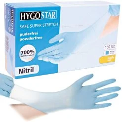 Franz Mensch Franz-Mensch Einmalhandschuhe Safe Super Stretch, Nitril, Puderfrei, Blau, 100 Stück, Größe XS
