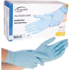 Franz Mensch Franz-Mensch Einmalhandschuhe Allfood Safe, 26114, Nitril, Puderfrei, Blau, 250 Stück, Größe L