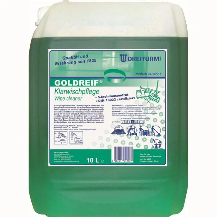 Dreiturm Bodenpflege Goldreif Klarwischpflege 4298, Für Wasserbeständige Böden, 10 Liter 1 Dreiturm Bodenpflege Goldreif Klarwischpflege 4298, Für Wasserbeständige Böden, 10 Liter