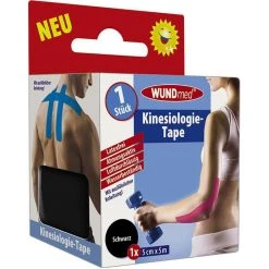 WUNDmed Kinesio-Tape Schwarz, 5m X 5 Cm, Wasserfest, Elastisch