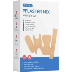 Flexeo Pflaster Mix Pflasterset, 50 Strips, Wasserfest, Elastisch, 4 Größen